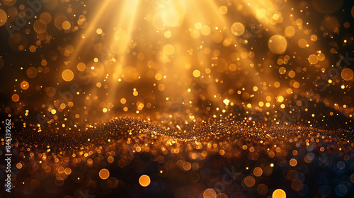 Glittering Gold Particles And Light Beams - Abstract Background - Christmas  Award  Celebration  Luxury 