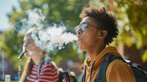 Young college students vaping on campus