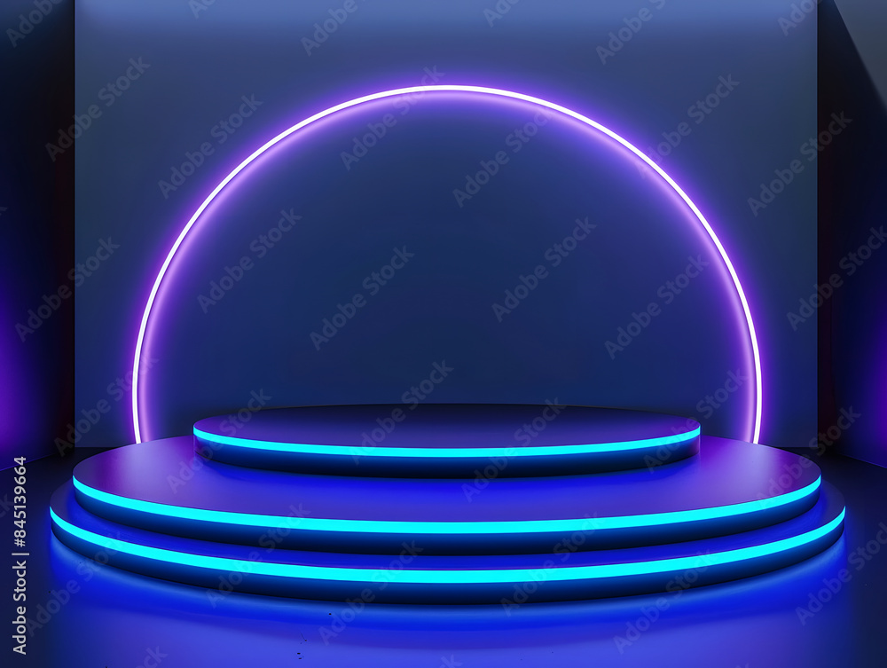 Beautiful modern futuristic podium with neon blue lighting Beautiful modern futuristic podium with neon blue lighting