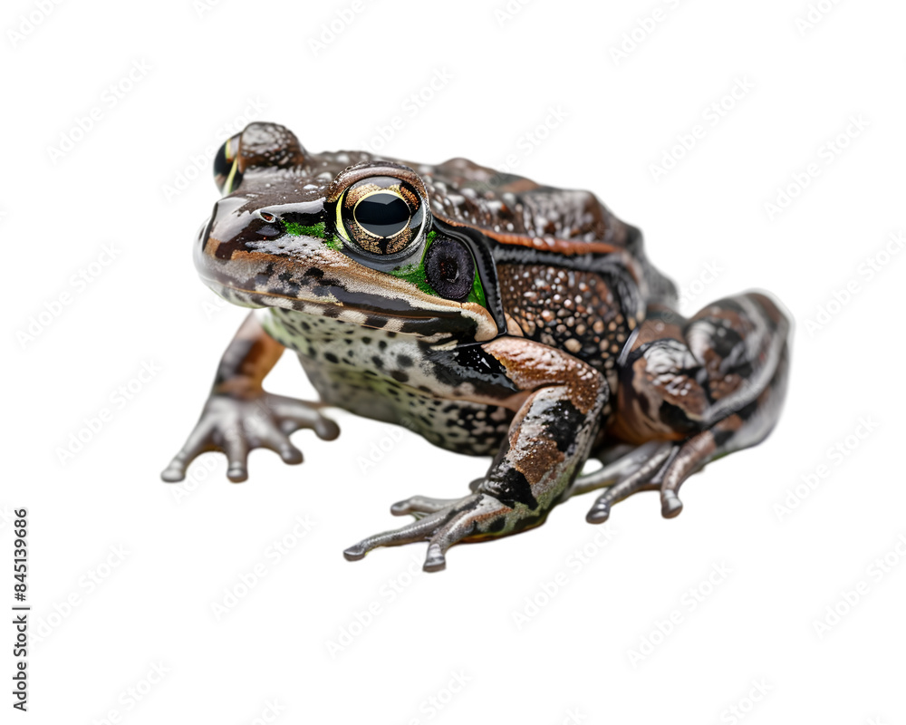 Fototapeta premium Frog resting on a leaf on transparent background