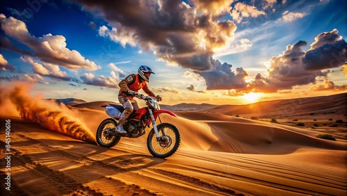 Action of a motocos driver in the desert photo