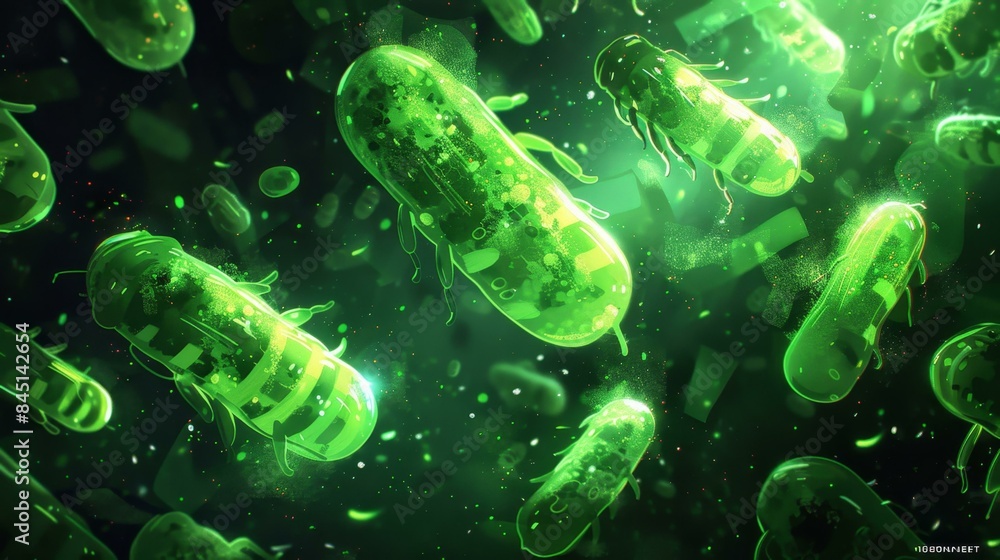 A green bacteria cell wall with a green background. The bacteria are in a cluster and are green in color. A green bacteria cell wall with a green background. The bacteria are in a cluster and are green in color.