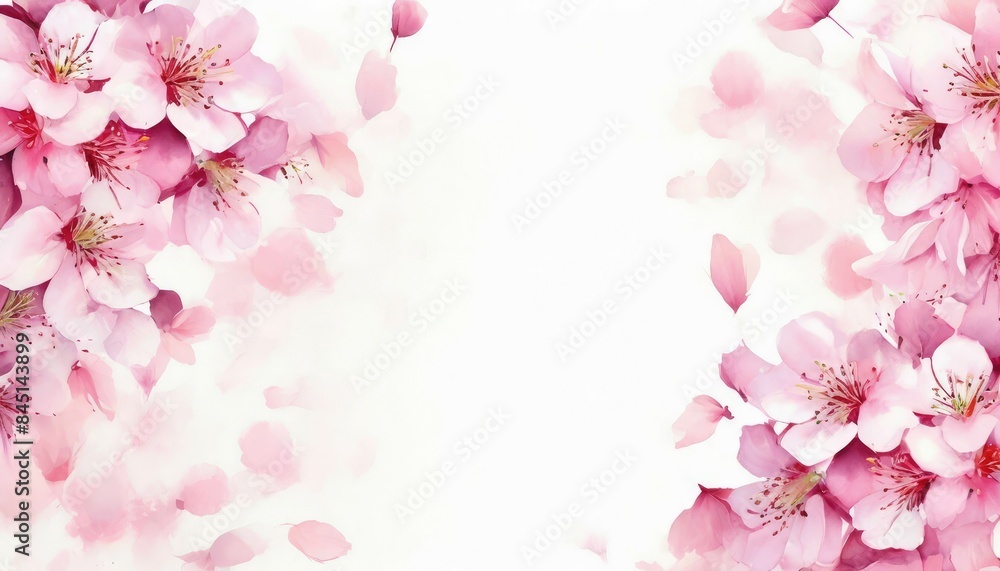 background with a white cherry blossom and its petals. watercolor illustration on a white background. minimalism, stock painting background with a white cherry blossom and its petals. watercolor illustration on a white background. minimalism, stock painting
