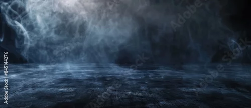 Panel kuchenny z motywem Dark concrete floor with abstract light patterns, smoke, and fog creating an eerie ambiance