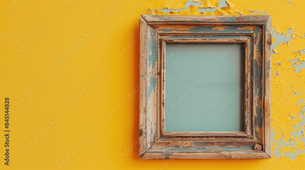 Wooden frame on yellow backdrop Wooden frame on yellow backdrop