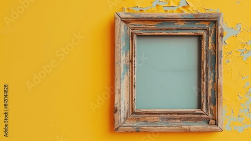 Wooden frame on yellow backdrop