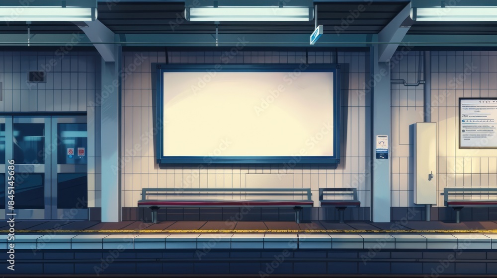 A large billboard hanging on the wall at a train station. Vector illustration A large billboard hanging on the wall at a train station. Vector illustration