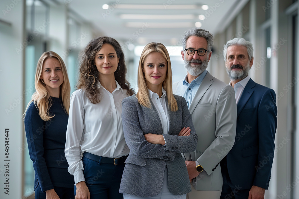 Group of diverse business professionals posing in office. Business team portrait. Workplace diversity and teamwork concept ,generative ai Group of diverse business professionals posing in office. Business team portrait. Workplace diversity and teamwork concept ,generative ai