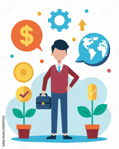 Someone investing in both established companies and startups to diversify their portfolio and potentially benefit from different economic cycles.. Vector illustration