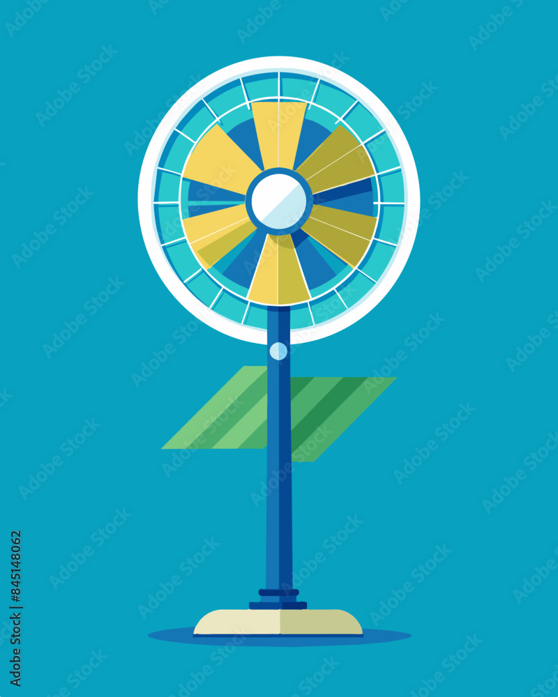 This innovative fan harnesses the power of the sun to create a refreshing breeze wherever you are.. Vector illustration This innovative fan harnesses the power of the sun to create a refreshing breeze wherever you are.. Vector illustration
