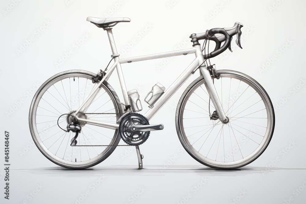 Detailed bike pencil drawing isolated on white background for creativity projects Detailed bike pencil drawing isolated on white background for creativity projects