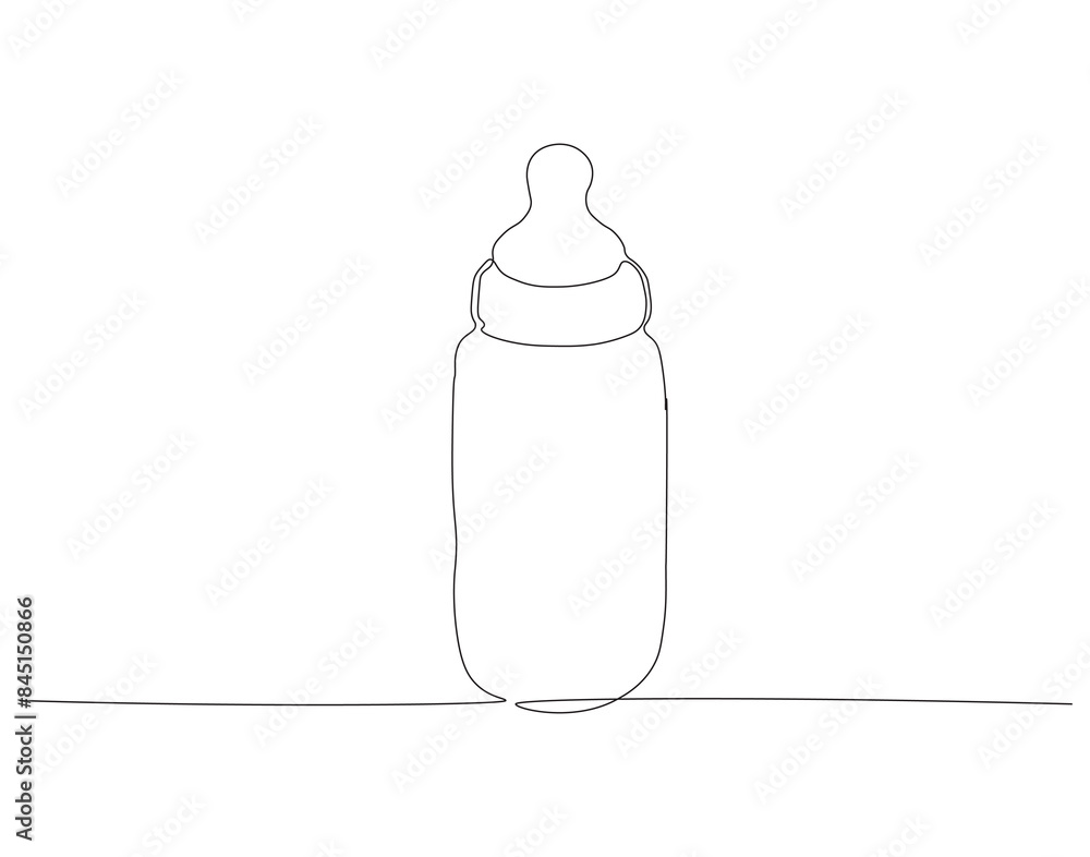 Continuous one line drawing of baby bottle pacifier. One line drawing illustration of baby pacifier. Baby care product concept continuous line art. Editable outline. Continuous one line drawing of baby bottle pacifier. One line drawing illustration of baby pacifier. Baby care product concept continuous line art. Editable outline.