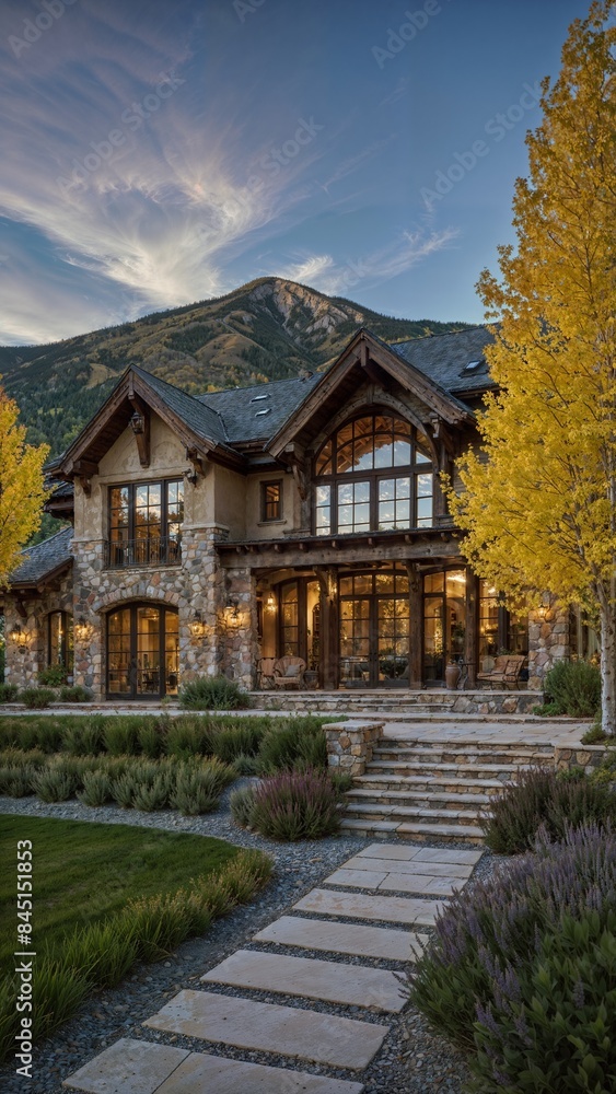 Fototapeta premium A very luxurious mansion with modern and classic styles in Aspen, Colorado