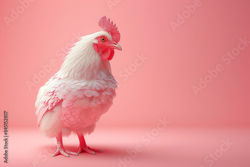 white chicken on pink background copy space 