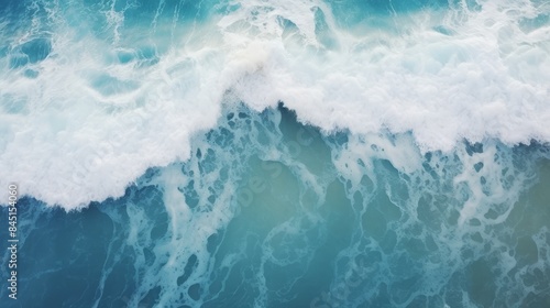 Nature background of Waves sea water surface ocean background, Bird's eye view ocean in sunny day,Sea ocean waves water background,Top view turquoise sea © May