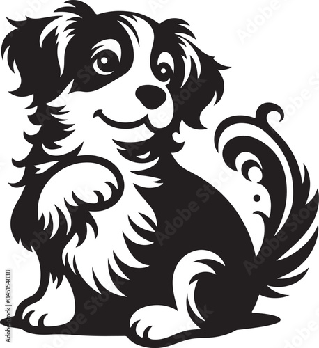Fotografie A playful puppy with long, wavy fur and a friendly expression,  Vector illustrat
