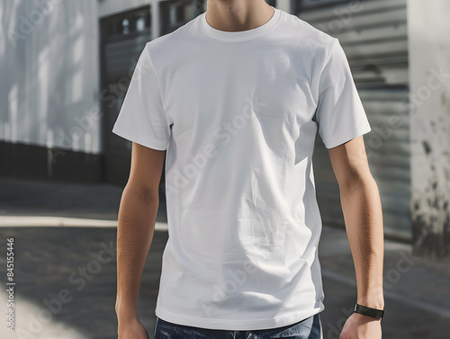 White male t-shirt mockup © Generative Ai