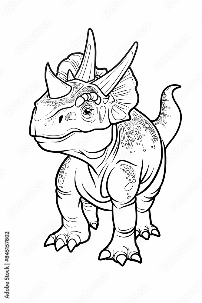 Fototapeta premium Dinosaur coloring page, cartoon style, white background, generative ai, generative, ai