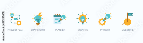 Creative Project Plan Banner Web Icon Vector Illustration Concept With Project Plan, Brainstorm, Planner, Creative, Project, Milestone