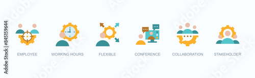Flexible Schedule Banner Web Icon Vector Illustration Concept With Employee, Working Hours, Flexible, Conference, Collaboration, Stakeholder