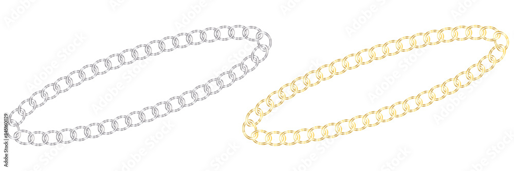 Luxury chains from base metals, fashion concept. Gold chain isolated. Vector necklace on white background. Chunky chain golden metallic necklace or bracelet. Luxury chains from base metals, fashion concept. Gold chain isolated. Vector necklace on white background. Chunky chain golden metallic necklace or bracelet.