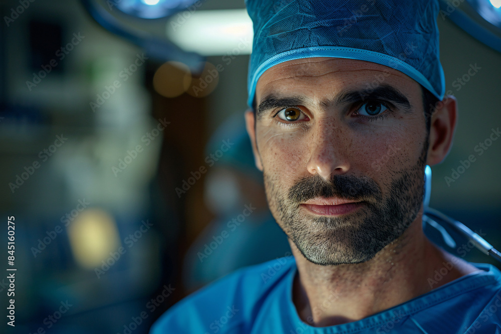 portrait of handsome man surgeon in modern operating room portrait of handsome man surgeon in modern operating room