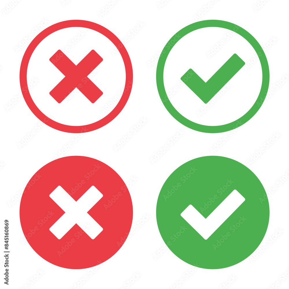 simple icon vector of tick and cross symbol. Yes, no, Correct, Wrong simple icon vector of tick and cross symbol. Yes, no, Correct, Wrong