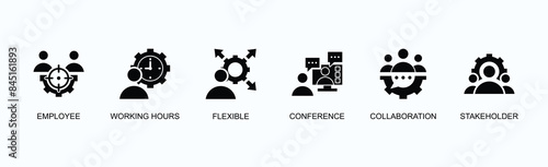 Flexible Schedule Banner Web Icon Vector Illustration Concept With Employee, Working Hours, Flexible, Conference, Collaboration, Stakeholder