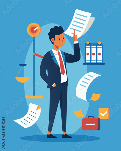 As they gaze at a long list of expenses the businessperson determines which ones can be without negatively impacting productivity or quality.. Vector illustration