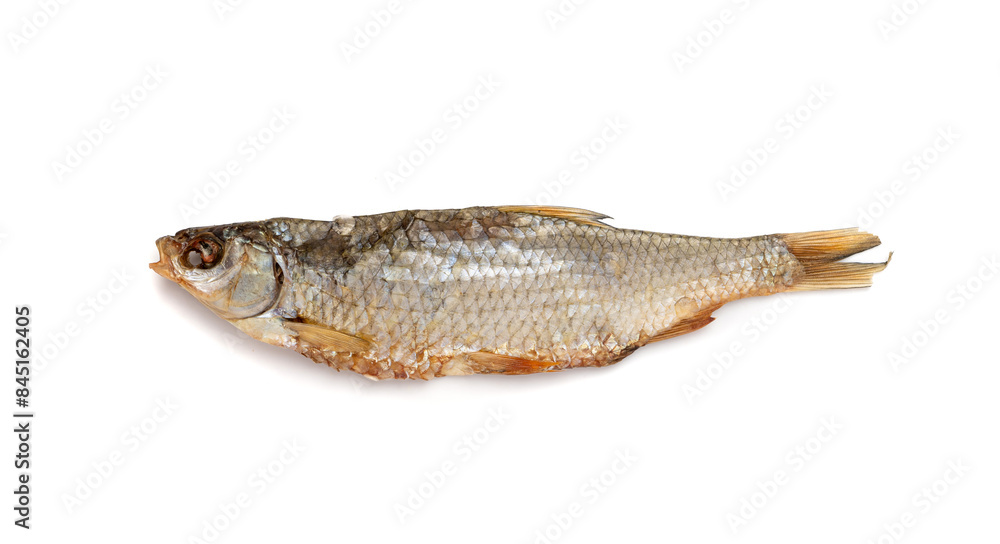 Dry roach, salted fish isolated, dried rutilus, taranka beer snack, whole salted and dried fish, prepared seafood Dry roach, salted fish isolated, dried rutilus, taranka beer snack, whole salted and dried fish, prepared seafood
