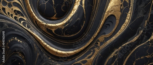 Panel kuchenny z motywem A black and gold marble texture background with swirling patterns