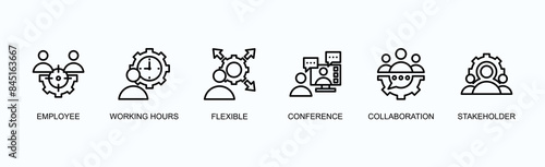 Flexible Schedule Banner Web Icon Vector Illustration Concept With Employee, Working Hours, Flexible, Conference, Collaboration, Stakeholder