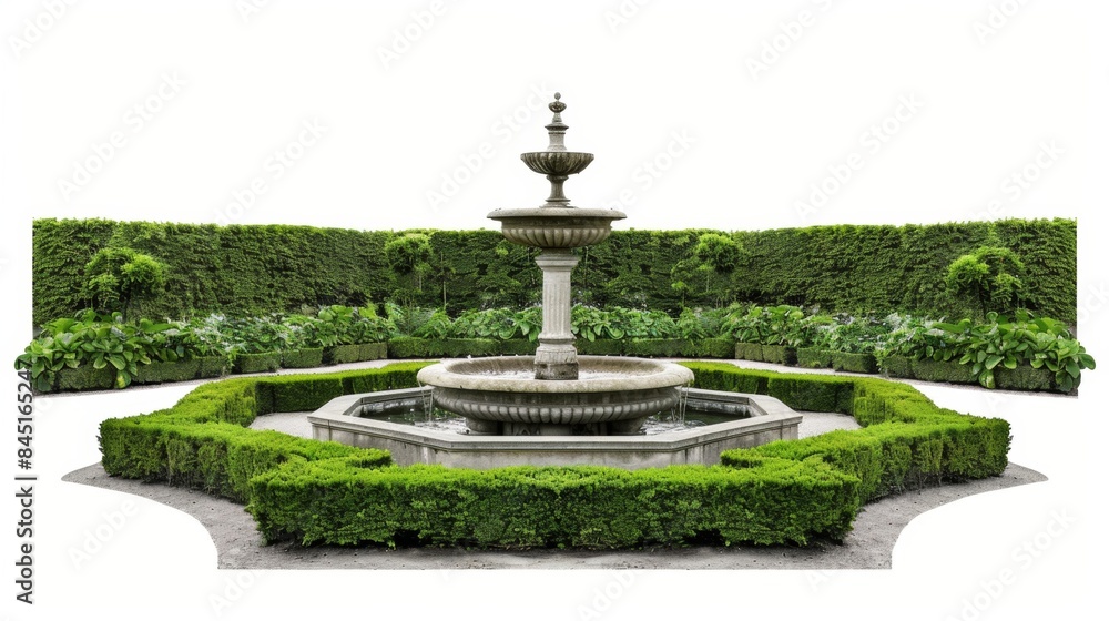 Experience the elegance of a formal French garden with perfectly symmetrical hedges and a central focal point Experience the elegance of a formal French garden with perfectly symmetrical hedges and a central focal point