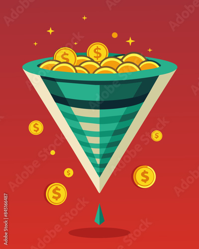 An inverted pyramid of coins indicating a topheavy economy on the brink of collapse.. Vector illustration