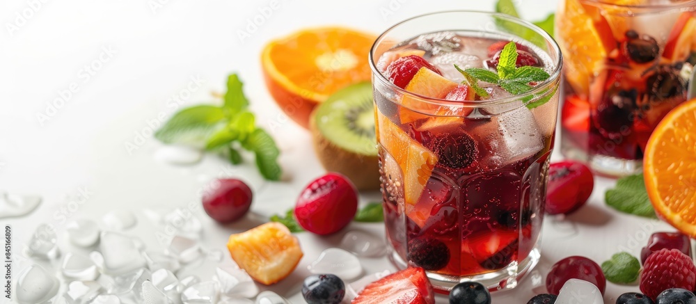 Sangria punch with fresh fruits on a white background. Sangria punch with fresh fruits on a white background.