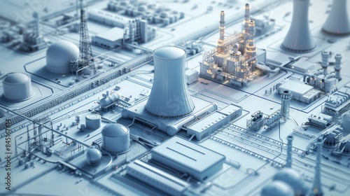 Nuclear power plant, digital blueprint. top view. Generative AI.