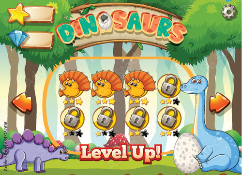 Colorful dinosaur game with level-up feature