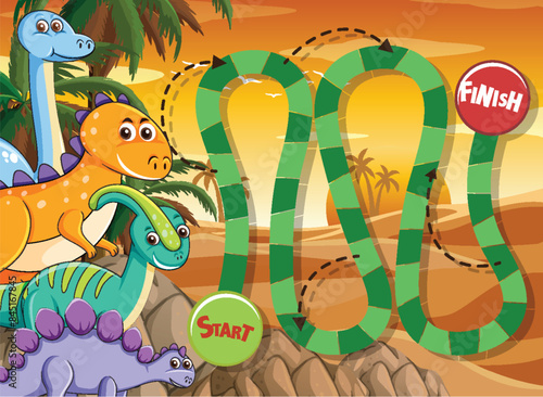 Colorful dinosaur-themed game board illustration