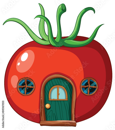 A whimsical house shaped like a tomato