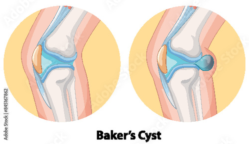 Illustration of Baker's cyst in knee joint