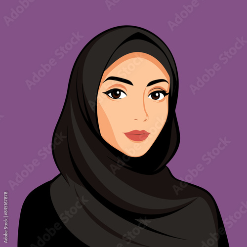 Beautiful Muslim woman in black hijab vector illustration 