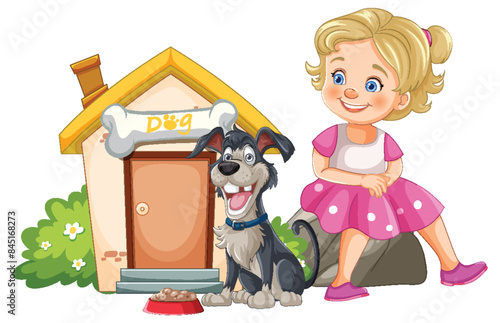 A girl sitting beside her dog