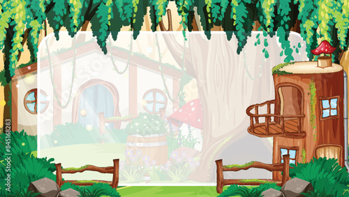 Whimsical treehouse in a lush forest setting