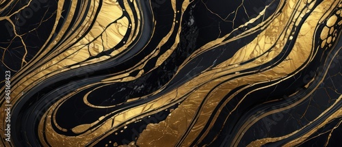 Panel kuchenny z motywem A black and gold marble texture background with swirling patterns