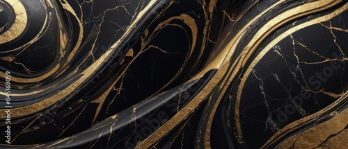 Panel kuchenny z motywem A black and gold marble texture background with swirling patterns