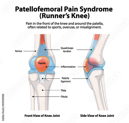 Detailed diagram of knee joint with inflammation