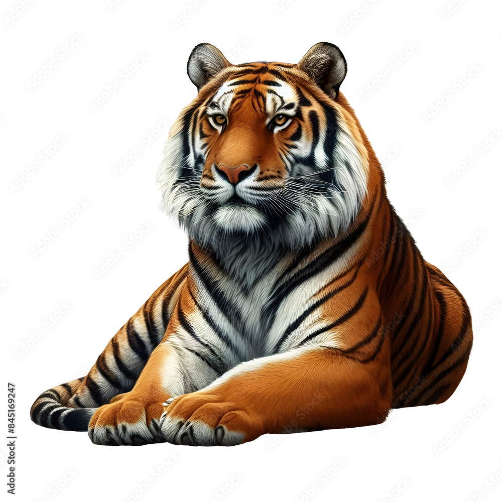 Fototapeta premium Tiger sitting on transparent or white background,