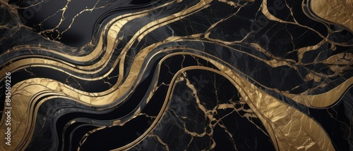 Panel kuchenny z motywem A black and gold marble texture background with swirling patterns