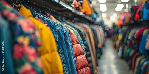 Secondhand fashion finds at a thrift shop for budgetconscious shoppers. Concept Thrift Shopping, Secondhand Fashion, Budget-Friendly Finds, Sustainable Style