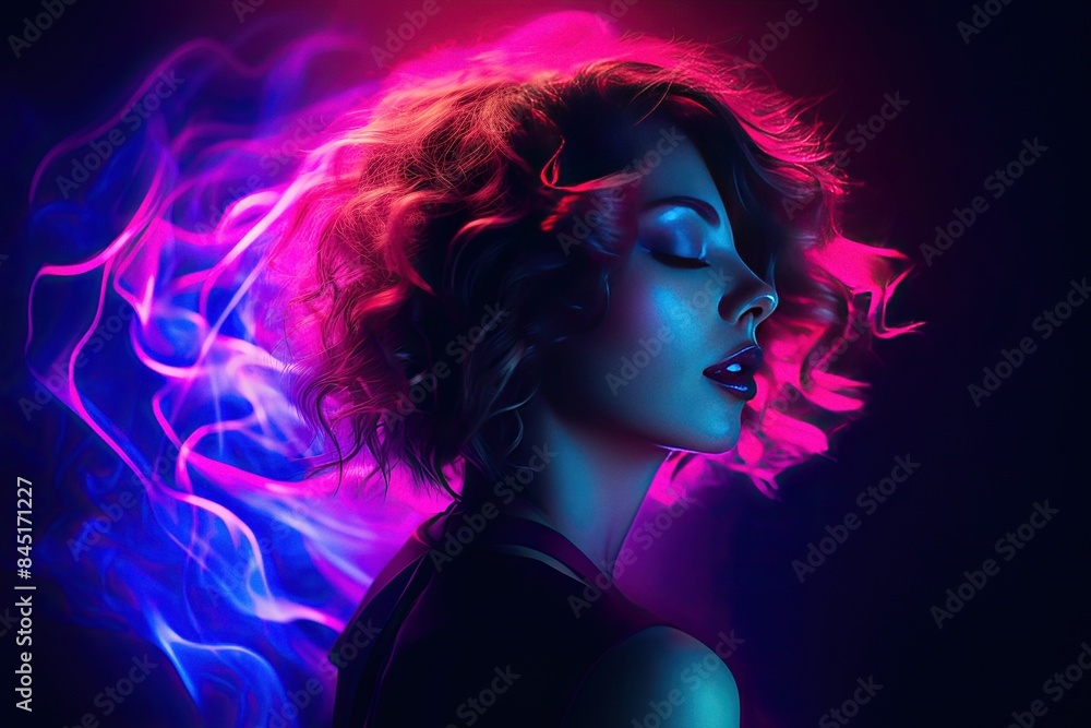 Beautiful woman close up neon light portrait Beautiful woman close up neon light portrait